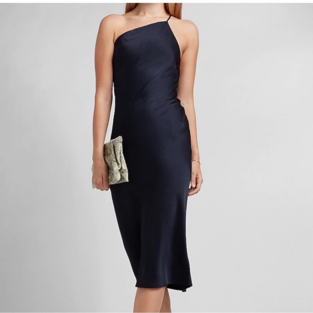 Express Satin Cross Back One Shoulder Slip Dress